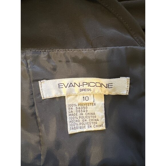 💖Elegant Evan-Picone Black Cocktail Dress W/ Ruched Waist & Rhinestone Accent - Picture 4 of 6